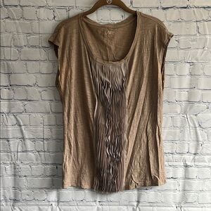 LOFT Women's‎ Tan Ruffle Front Short Sleeve Lightweight Top Size Large